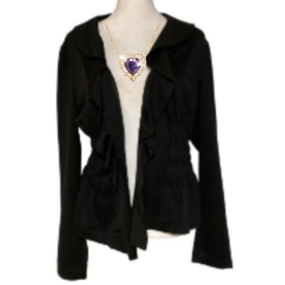 EC Sunny Leigh Ruffled Black Lightweight Zipper Cardigan Size XL - Picture 1 of 8